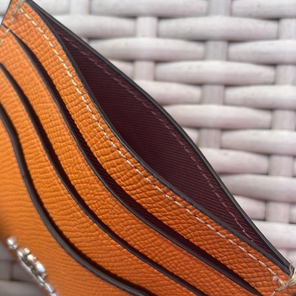 COACH Slim Id Card Case- Silver/Bright Mandarin - Picture 7 of 9